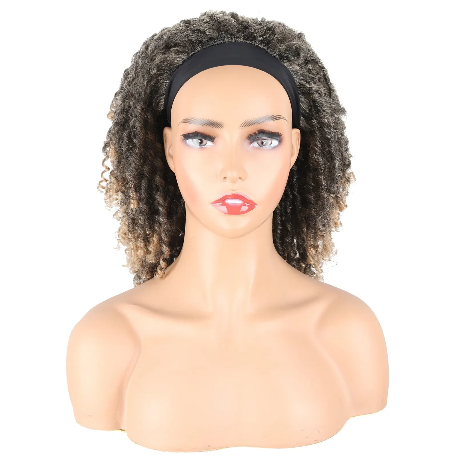 6Colors 3/4 Half Wig Short Black & brown India Curly Women's Lady Headband Cosplay Wigs