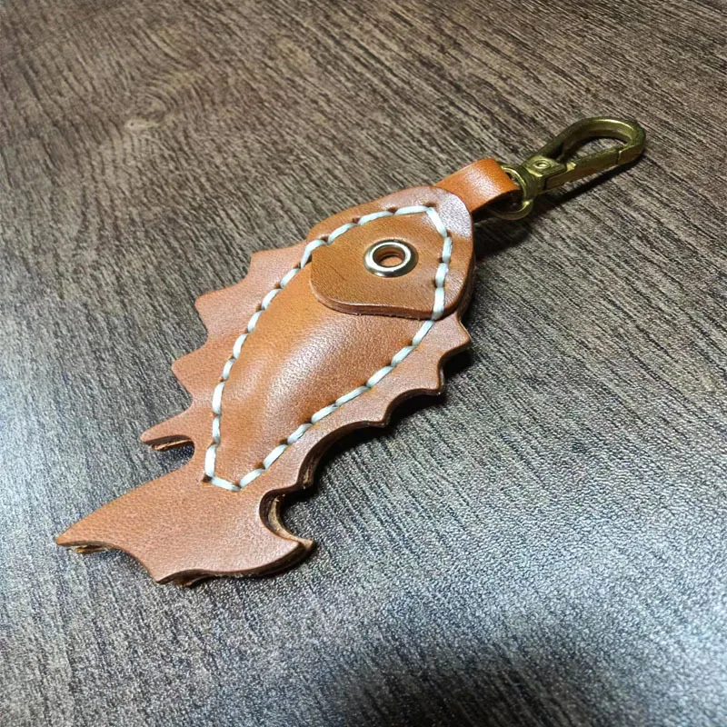 Handcrafted Fish Sewn Tannery Leather Keychain Accessory DIY First Layer Cowhide Hanger Decoration Hanging Ornament
