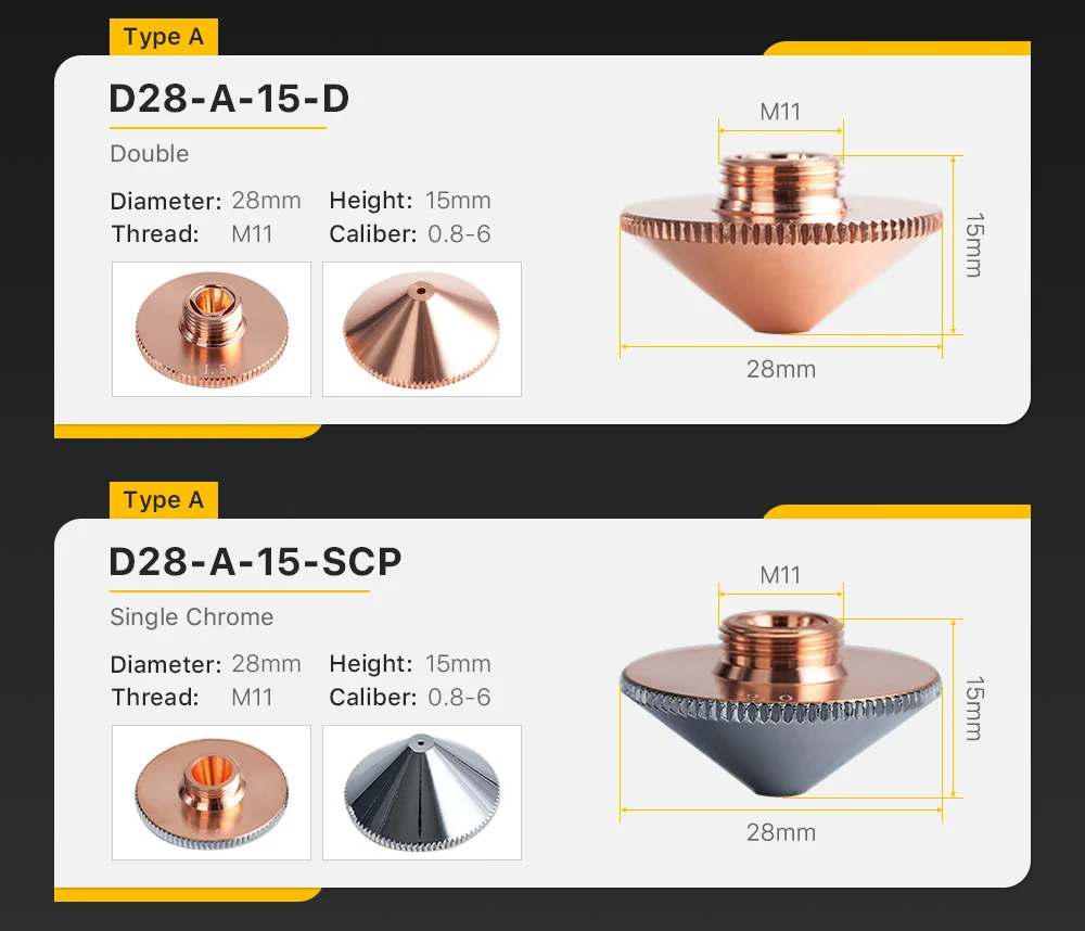 10 teile/satz D28 Laser Düse Einzelne Doppel Verchromte Schichten Kaliber 0,8-6,0mm für Precitec WSX Faser schneiden Kopf – Detail 4