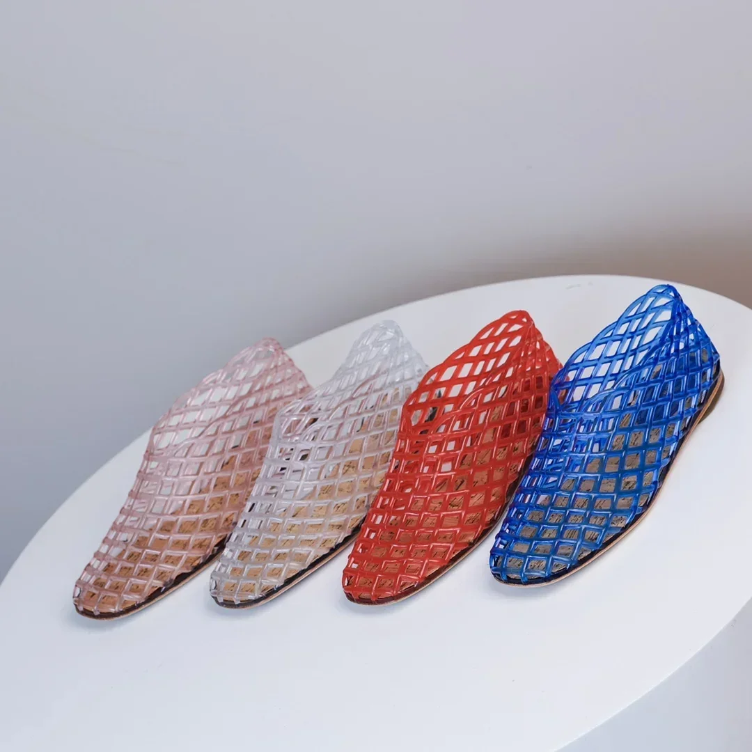 Flat Shallow Mouth One Foot Stirrup Hollow Out Mesh Sandals Flat Shoes