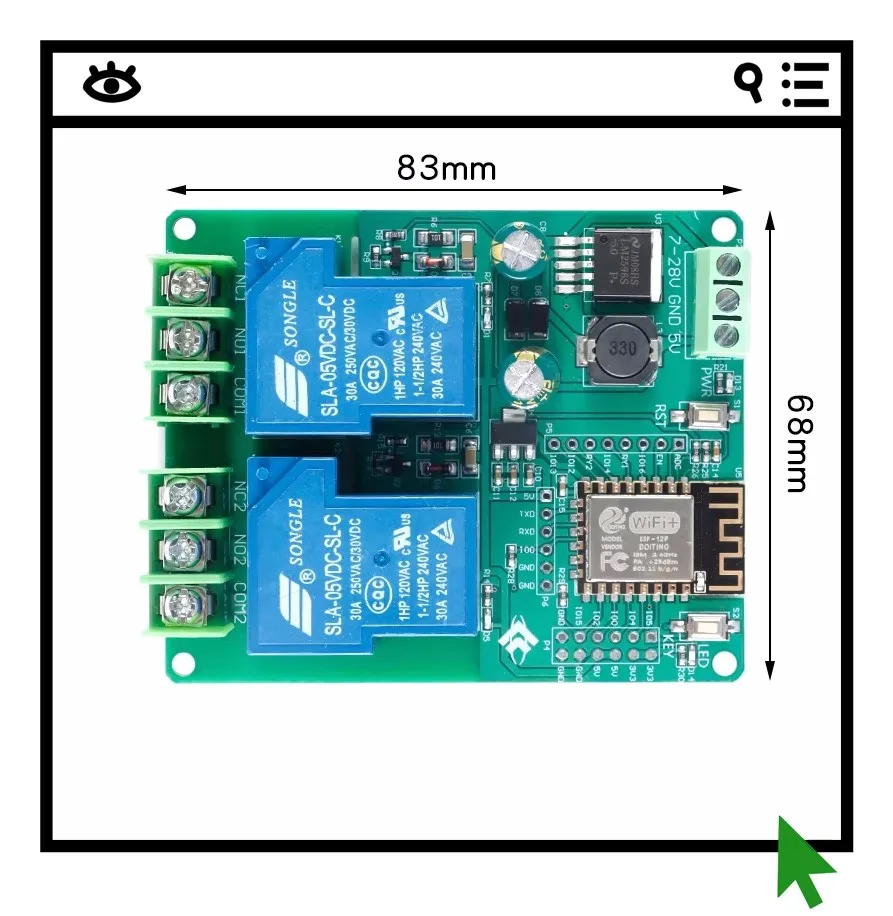

Плата для вторичной разработки двухканального релейного модуля ESP8266WIFI 30A, плата разработки ESP-12F, DC7-28/5V