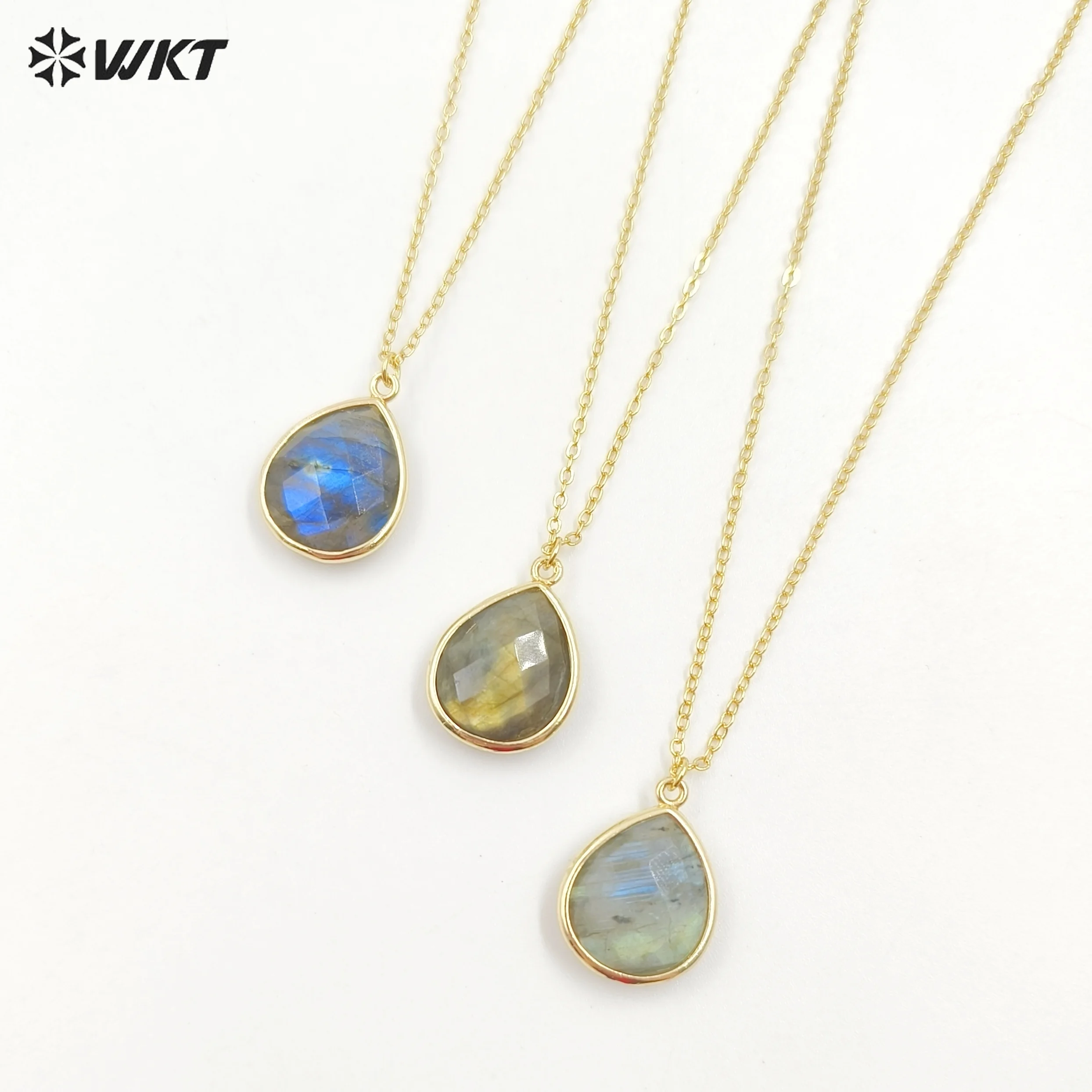 

WT-N586 Wholesale natural stylish labradorite stone necklace 24k gold trim sparkly labradorite necklace for women