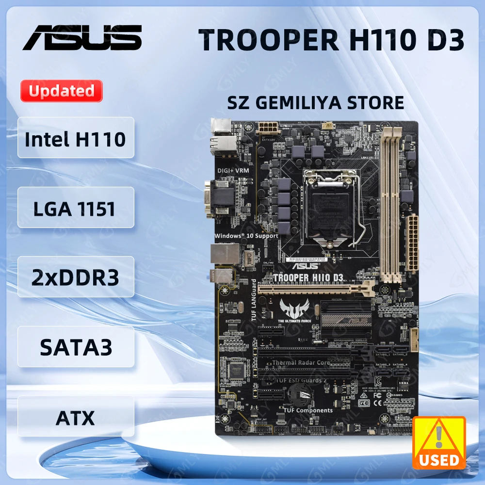 Asus H110 Motherboard TROOPER H110 D3 LGA 1151 DDR3 32GB PCI-E 3.0 Core i3-6100 6500 7400 6400 7600 7700 G4500 cpu ATX