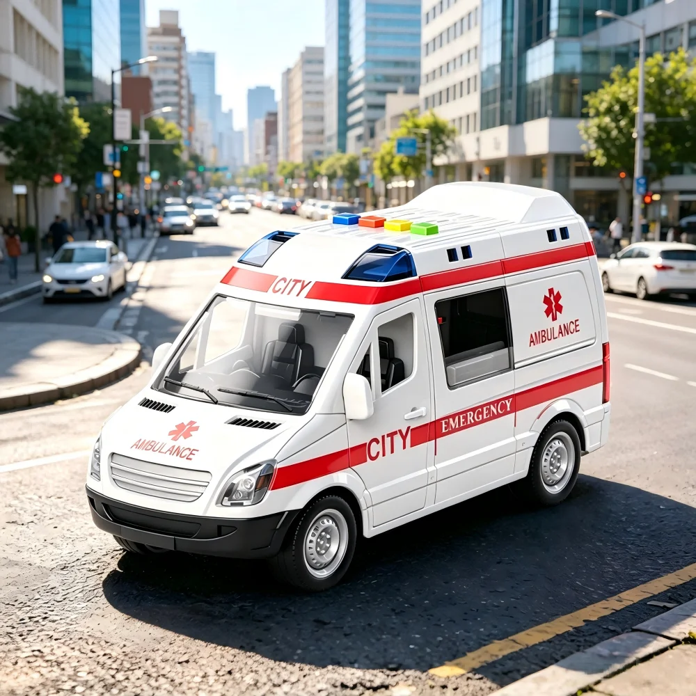 Kids Ambulance Toy Car, Inertial Friction Powered with Siren Sound & Flashing Lights, Simulation Rescue Vehicle Model, Education