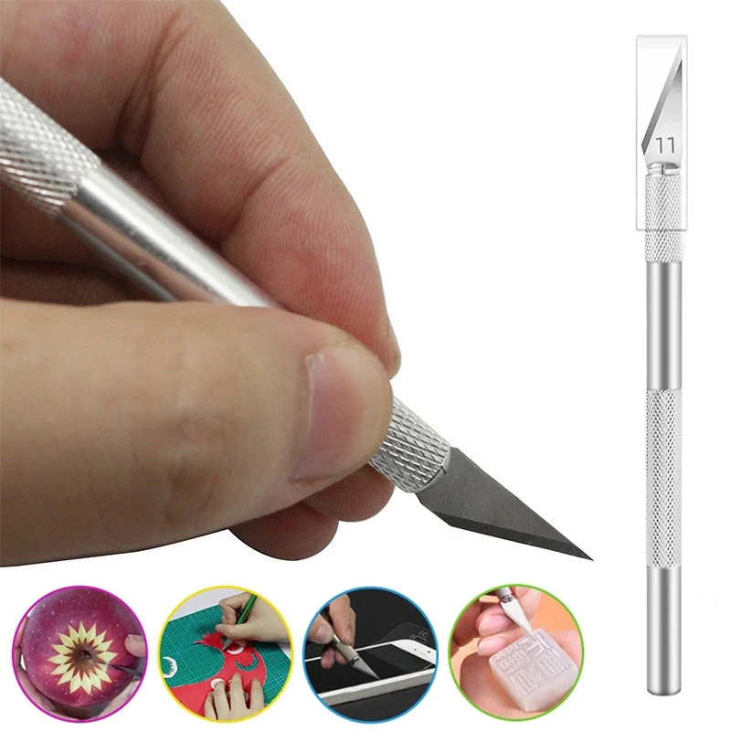 Stainless Steel Engraving Knife Blades Metal Blade Wood Carving Knife +5pcs #11 Blades Blade Replacement Surgical Scalpel Craft