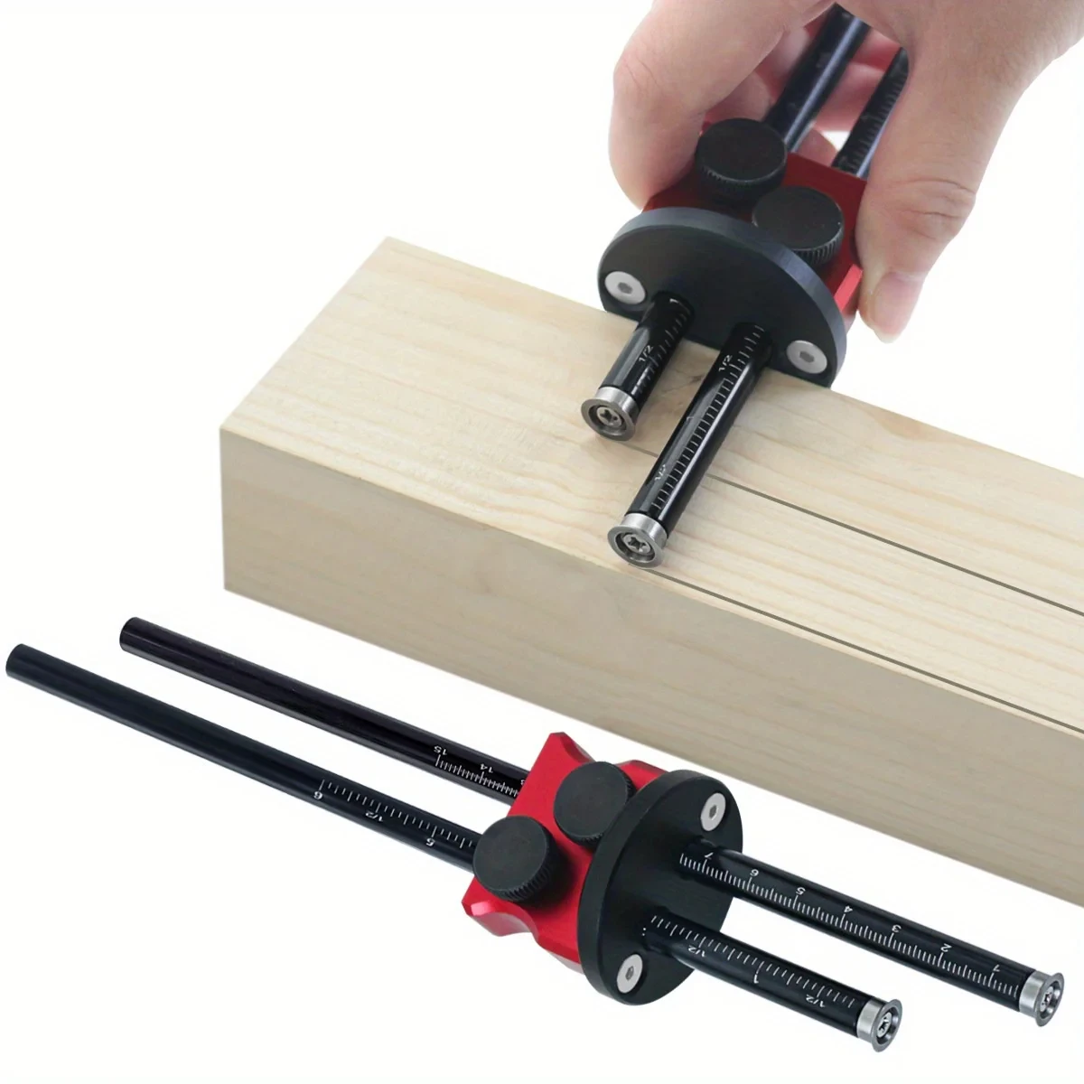 

Double Head Wheel Marking Gauge Aluminum Parallel Line Drawing Tool Woodworking Marking Scriber Ruler Graduated Inch & MM Scale
