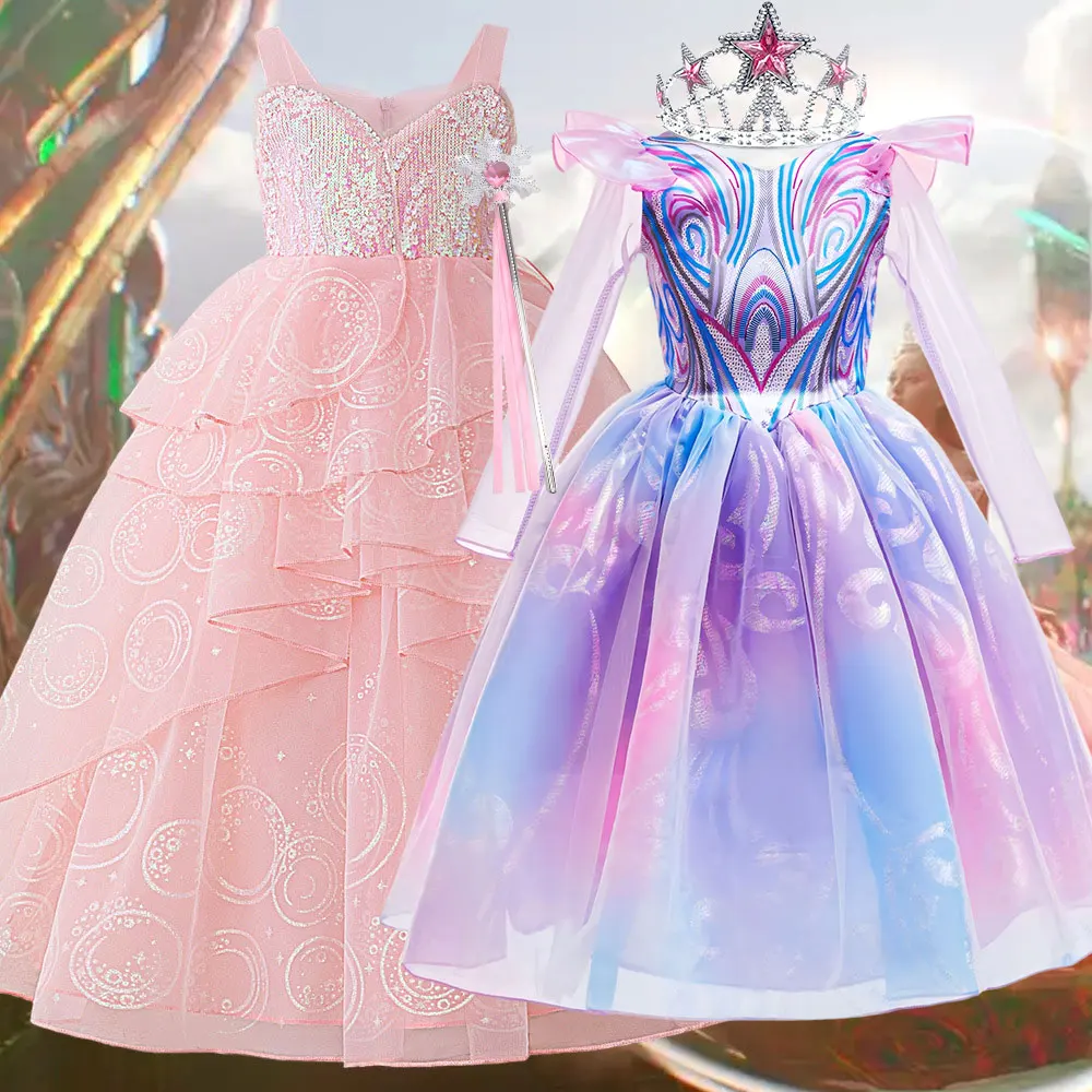 Die Hexe im Westen Rollenspiel Glinda Kleid Schimmerndes rosa Kleid Prinzessin Kostüm Böse Bühnenaufführungskleidung Mädchen Vestidos