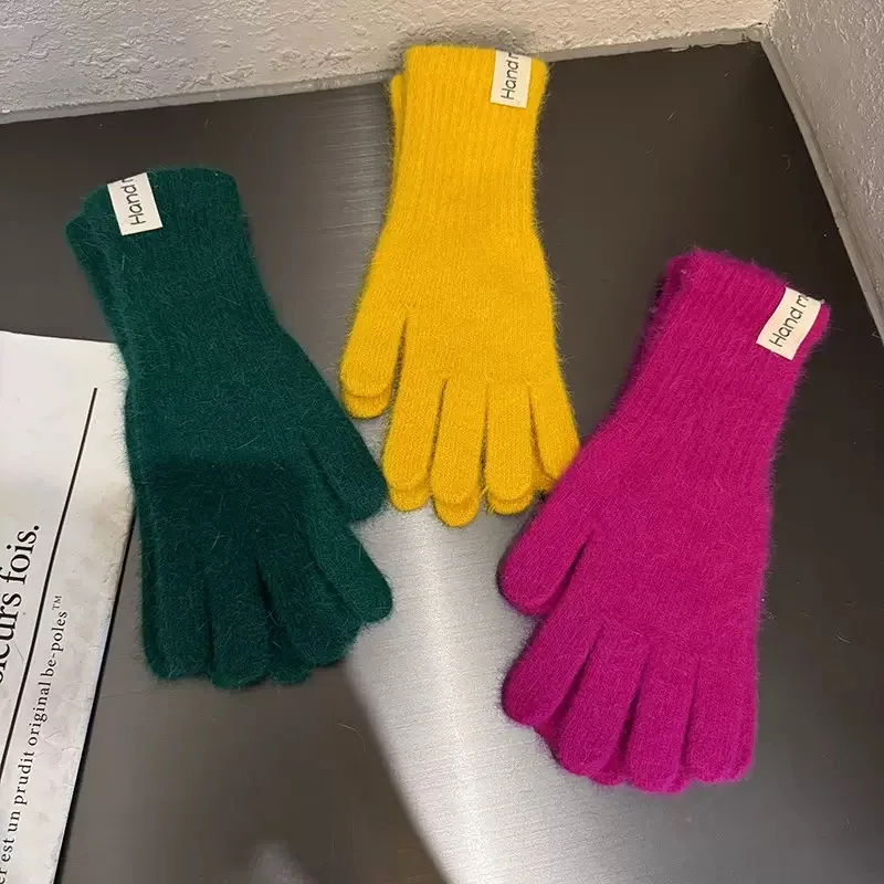 Women's Thermal Split-Finger Gloves - Thick Winter Gloves with Elastic Wrist & Multi-Color Tips for Cycling, Hiking, Skiing