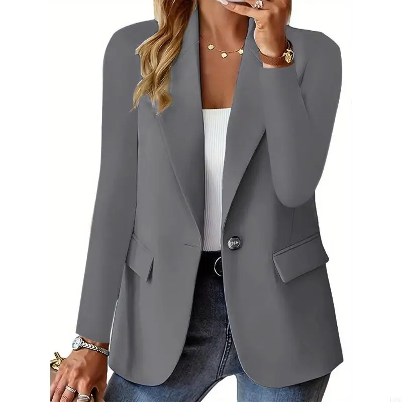 L5YC Structured Polyester Blazers Women Career Wear Autumn Essential Solid Color Long Sleeve Design