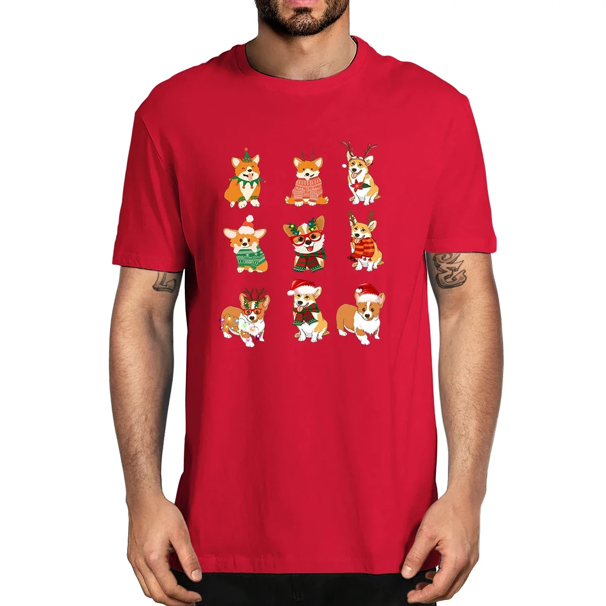 100% Cotton Funny Cute Santa Reindeer Corgi Christmas Lover Xmas Men's Novelty T-Shirt Women Casual Streetwear Harajuku Tee Gift