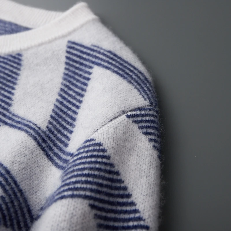 الرجال الخريف الشتاء جديد 100% الكشمير سترة ذات عنق دائرى موضة محبوك الجاكار البلوز العلوي اللون منعت سميكة ملابس رجالي