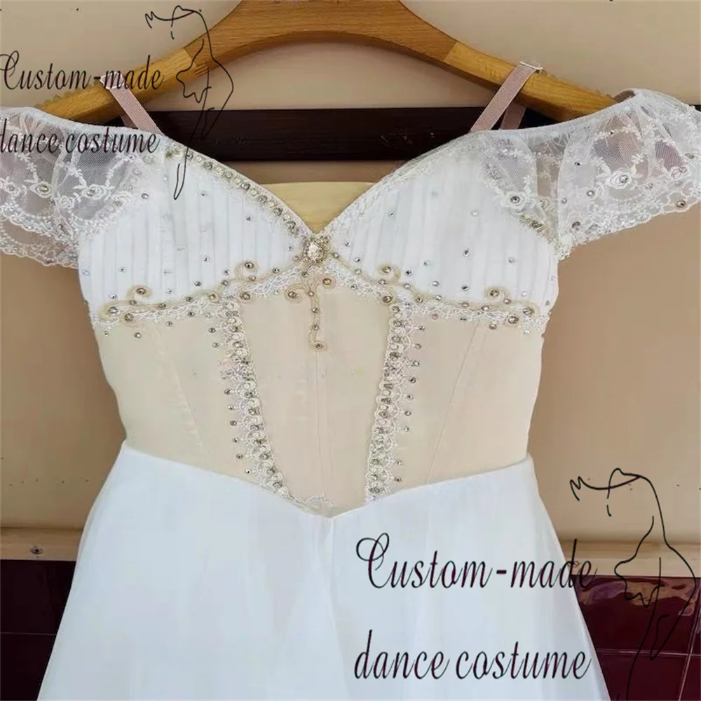 Gebeilia バレエドレス 白鳥の湖バリエーション ガーゼドレス プライベートカスタム アプリコット ホワイト ベージュ スパークリング ダイヤモンド フローティング ロングドレス