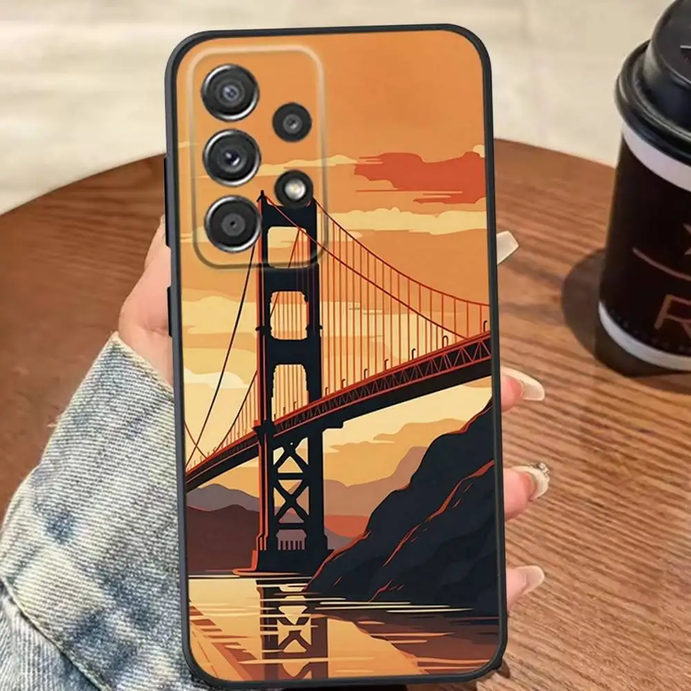 Capa de telefone Golden Bridge San Francisco para Samsung S25, S24, S21, S22, S23, S30, Ultra, S20, Plus, Fe, Lite, Note, 10,9,5G Capa preta