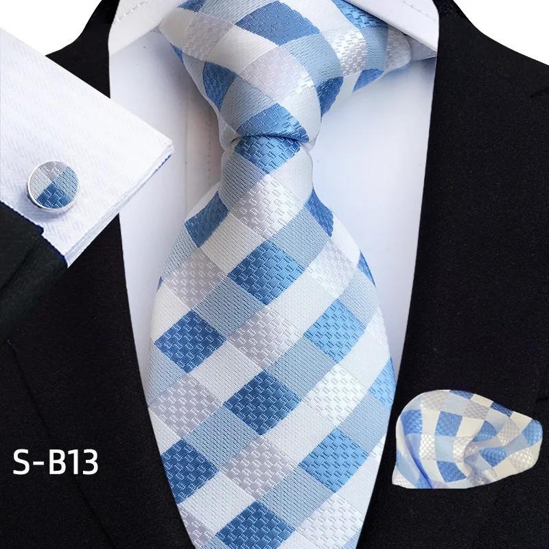 gravatas masculina New Men\'s Business Hand Tie Pocket Scarf Cufflinks Three Piece Set Professional Work Dress Stripe Wedding Tie