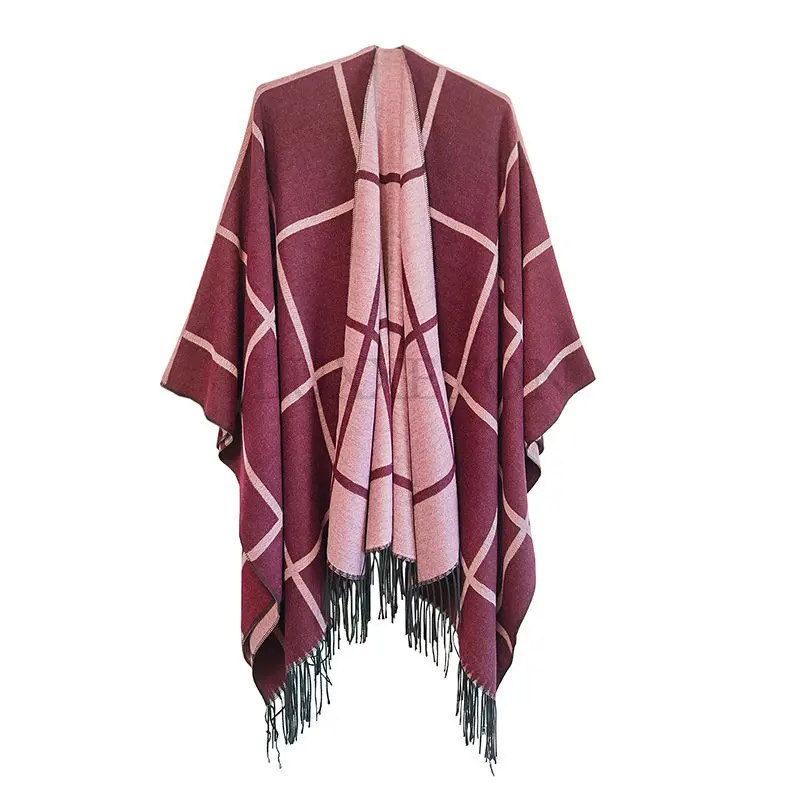 Elegant Cashmere Pashmina Cloak Female Warm Tassel Ponchos Capes Soft Blanket Cape Thick Reversible Plaid Shawls and Wraps