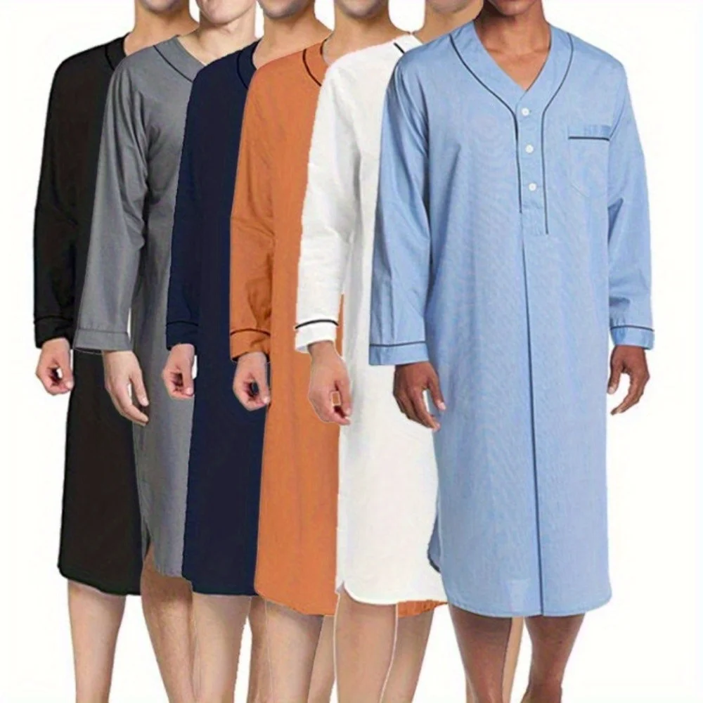 

Spring Muslim Pajamas for Men - Comfortably Loose Solid Color Nightgown, Ideal for Home Wear​