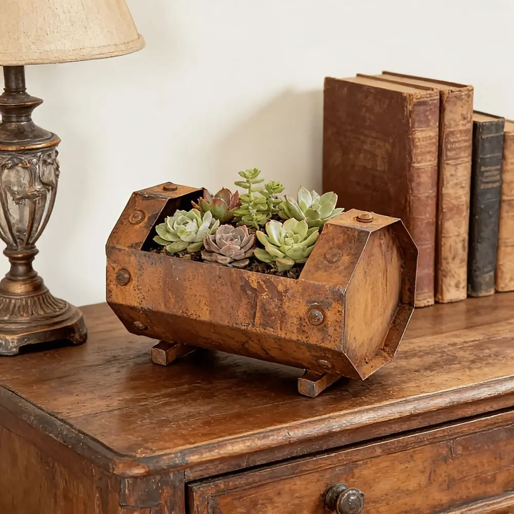 Retro Wine Trough Succulent Planter Wooden Flower Container Rustic Style For Desktop Window Garden Plant Decor