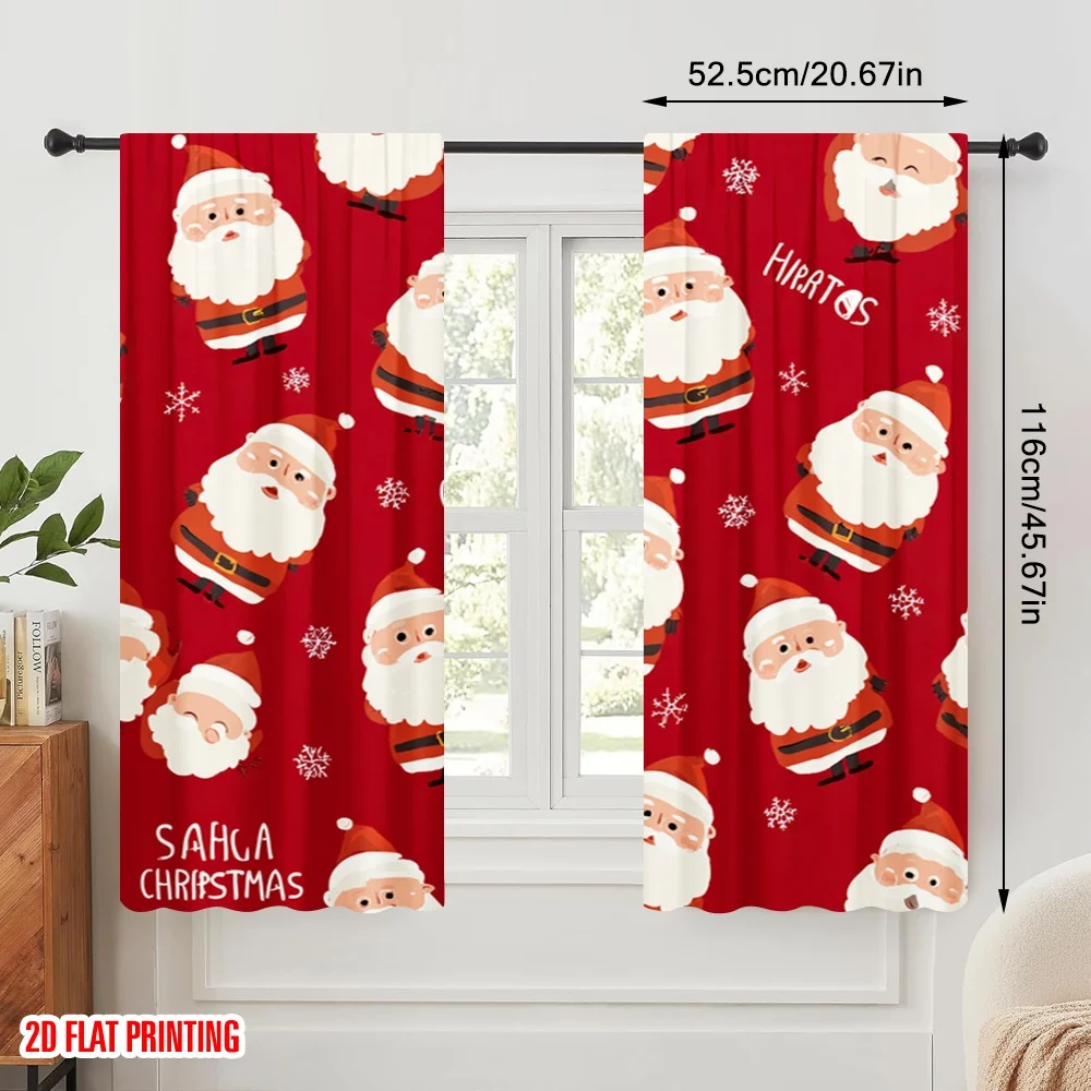 2pcs,2D plane printing Window Curtain Father Christmas1 Versatile Polyester (without rod) Decorations For Home Use for Living