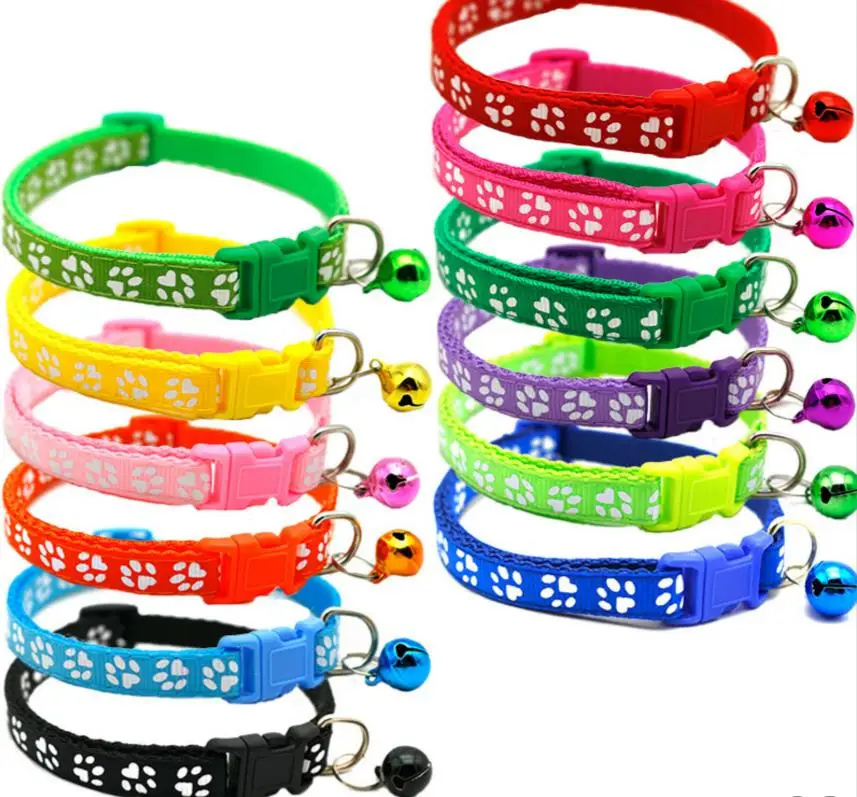 

Footprint Cat Puppy Dog Collars with Bell Basic Reflective Pet ID Buckle Adjustable Polyester Seatbelts Soft Nylon 50pcs/Lot