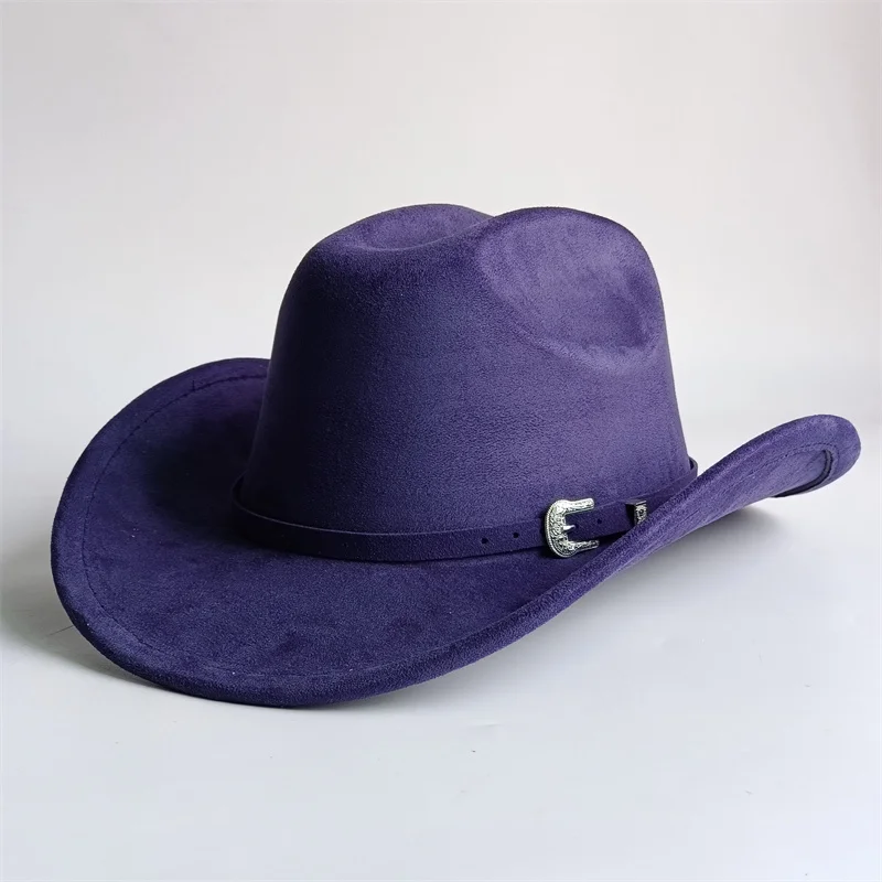 Sombrero vaquero de gamuza estilo Marlboro con cinturón de cuero, sombrero de fieltro para hombre y mujer, sombrero de fieltro para otoño e invierno, sombrero vaquero.