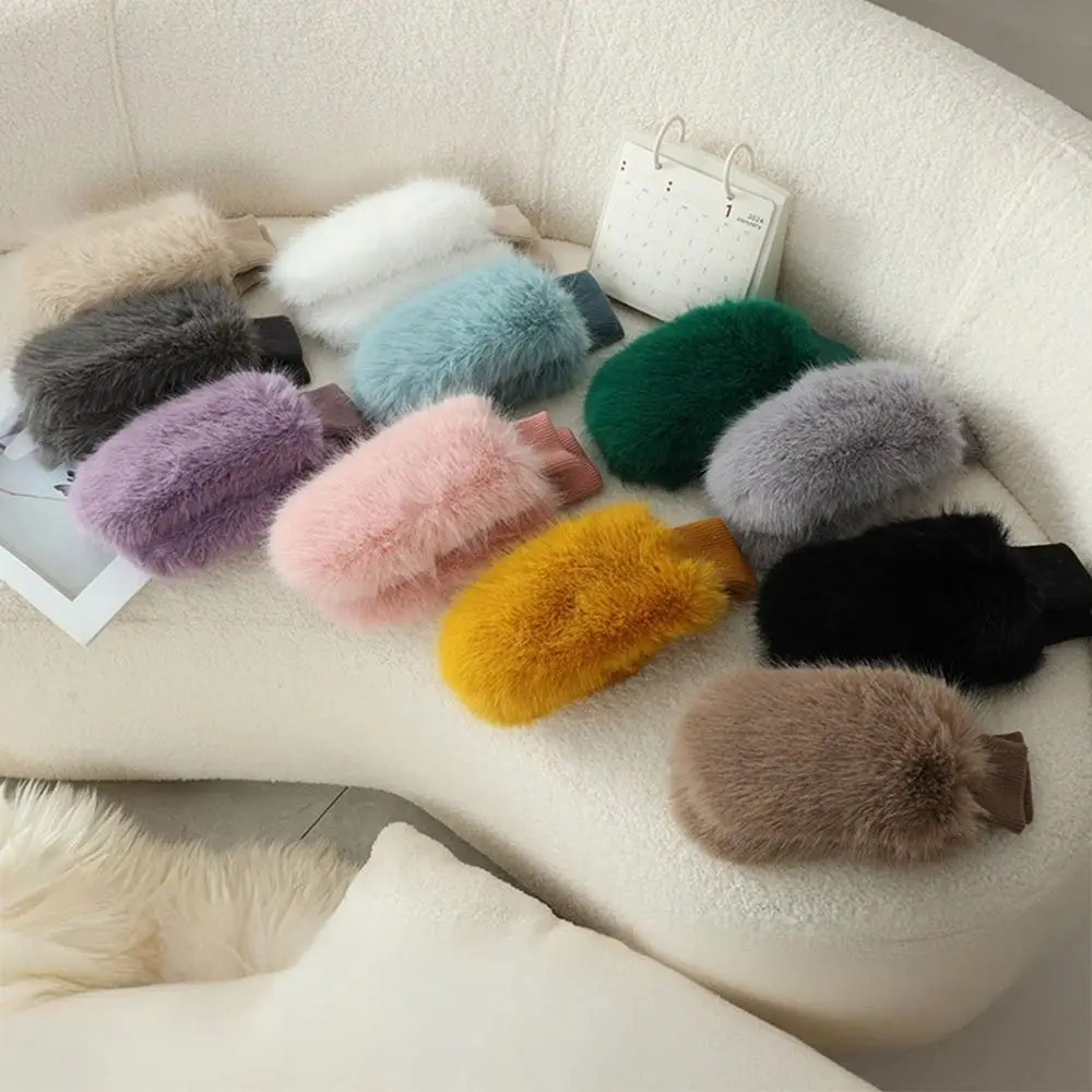 

Уютные удобные ветрозащитные перчатки из искусственного кроличьего меха, мягкие перчатки с длинными пальцами, толстая теплая подкладка, женские варежки для холодной погоды