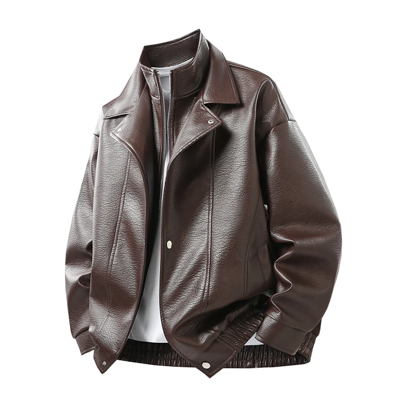 

New Men's Outdoor High-quality Fashion Trend Imitation Leather Jacket Versatile for Autumn Winter Breathable and Warm Top