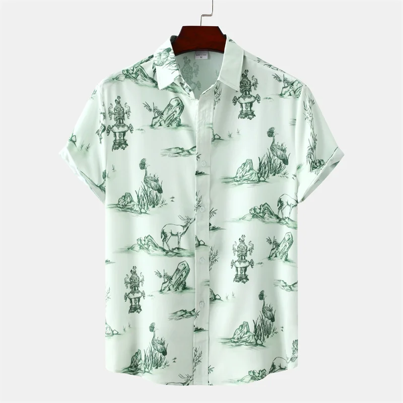 Hot Sale Art Flower Leaves Hawaiian Shirt For Men Summer Beach Vacation Short Sleeve Tops 3d Print T Shirts Button Lapel Blouse