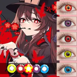 2Pieces Colored Contact Lenses Halloween Circle Lens Yearly Genshin Hutao Cosplay Coloured Contacts