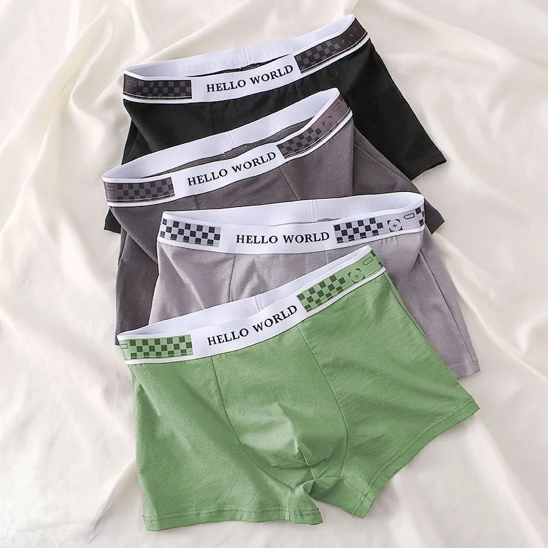 Shorts boxer monocromático antibacteriano masculino, cuecas confortáveis de algodão, calcinha solta, cuecas plus size, novo, 4 peças