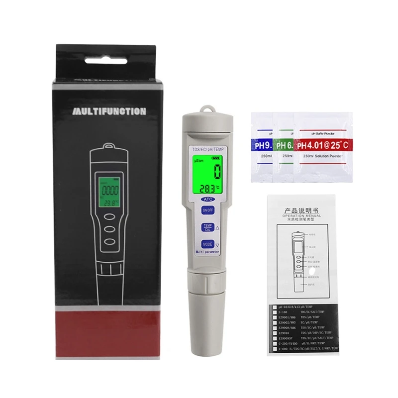 

Digital pH Meter 4 in 1 pH TDS EC Temp High Accuracy Pen Type Water Quality Test