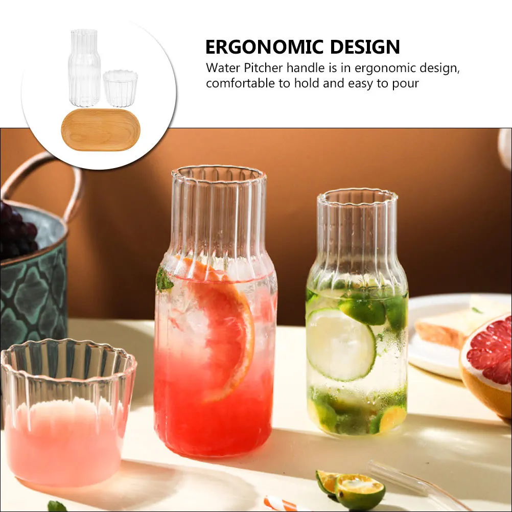 

1 set 1 Set Glass Water Pitcher Set With Tray Transparent Decanter For Bedside Nightstand Cold Hot Drinks Coffee Tea Jug