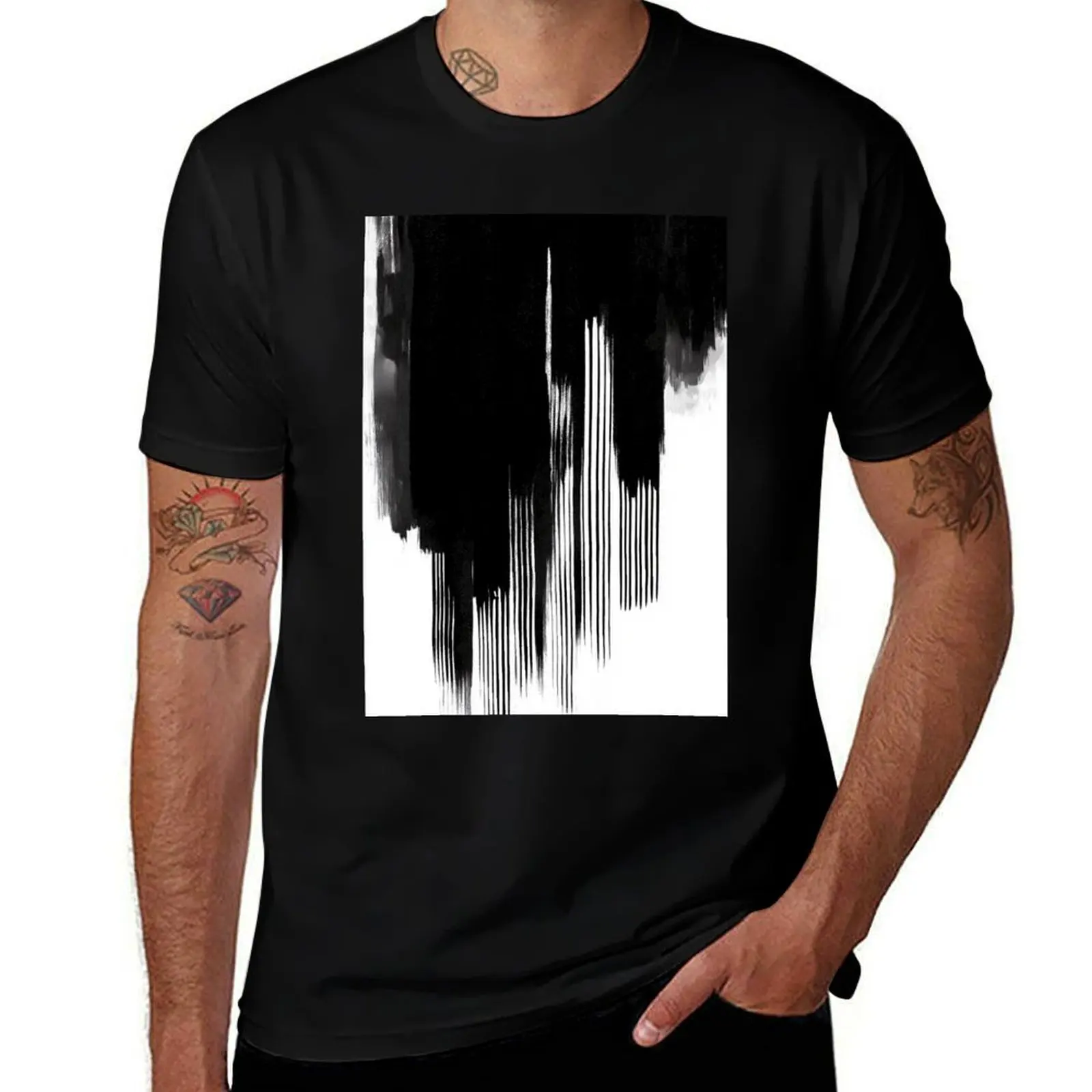 

Abstract Black Strokes Painting T-Shirt tops man clothes baggy shirts Men's t-shirts