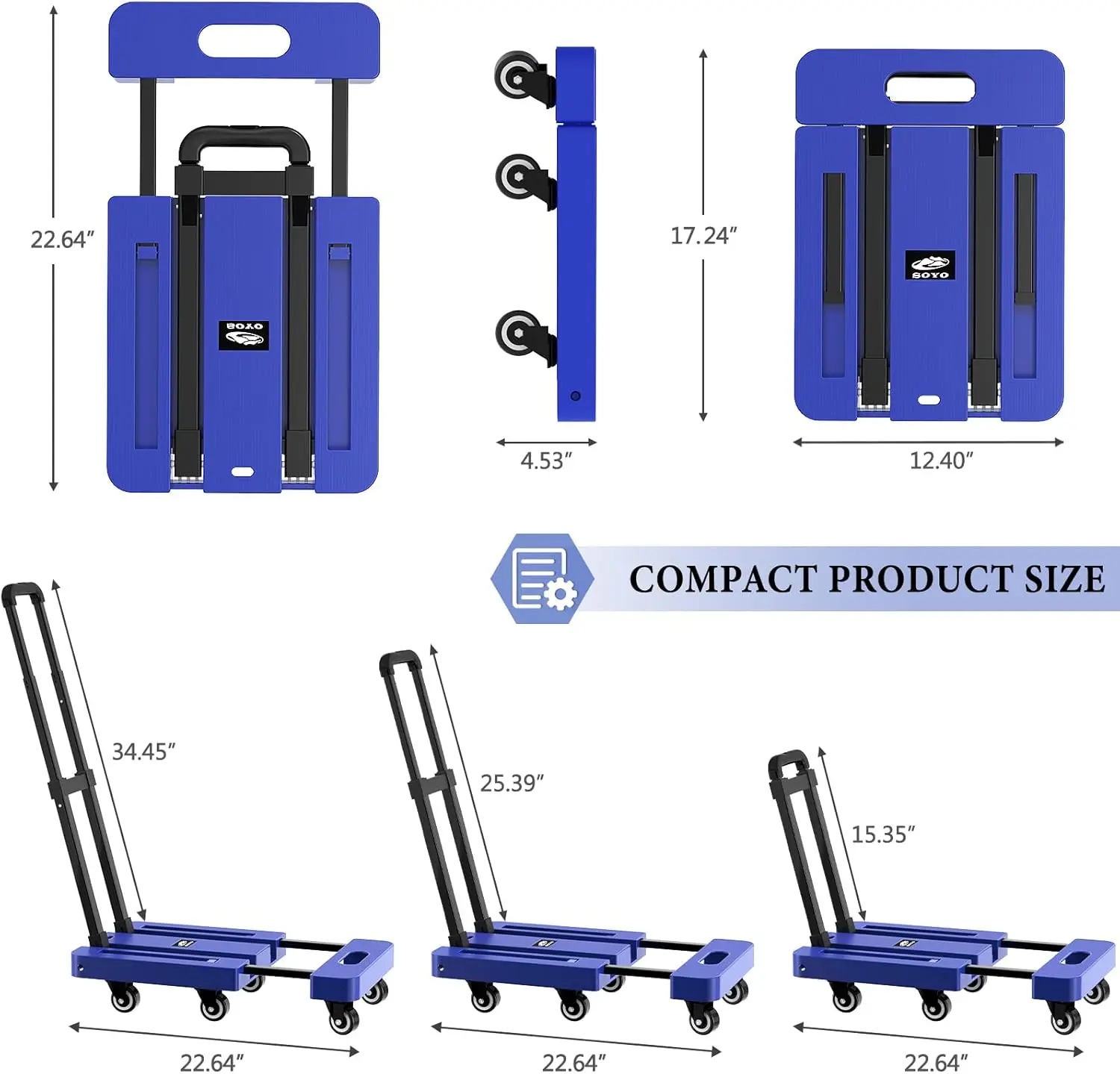 Carrello a mano pieghevole portatile a 6 ruote carrello per bagagli pieghevole con 2 corde elastiche per l'uso in ufficio della casa della spesa da viaggio in movimento