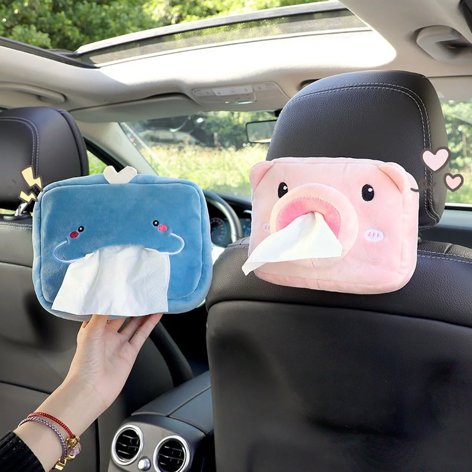 Multi-function Car Tissue Box Holder Car Backrest Hanging Type Paper Drawer Box Portable Cute Cartoon Animals Napkin Paper Box