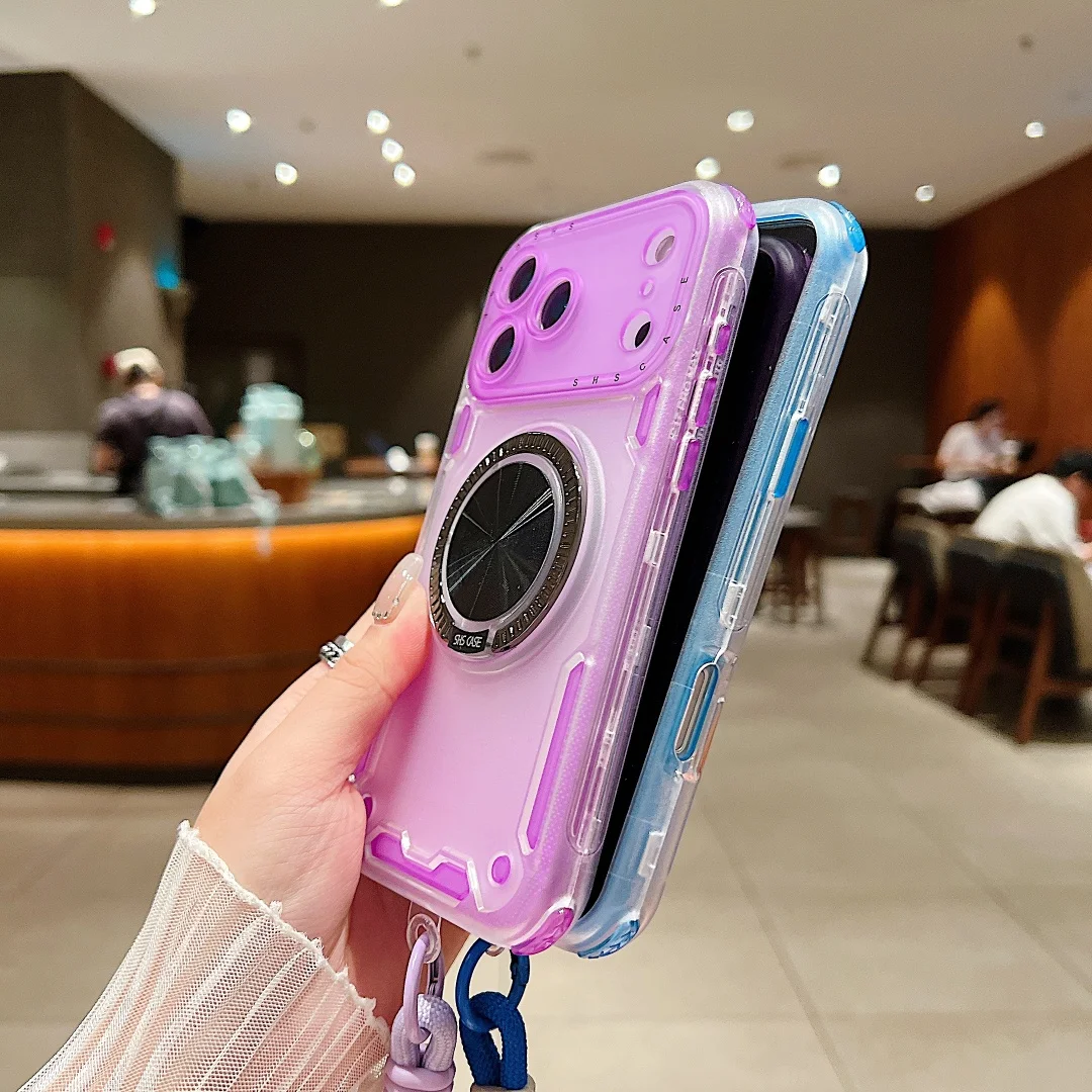 حافظة لهاتف آيفون 17 16 15 14 13 12 11 Air Pro Max Plus 3in1 من الدرجة العسكرية Magsafe 360 ° حامل دوران قصير لحزام اليد #4