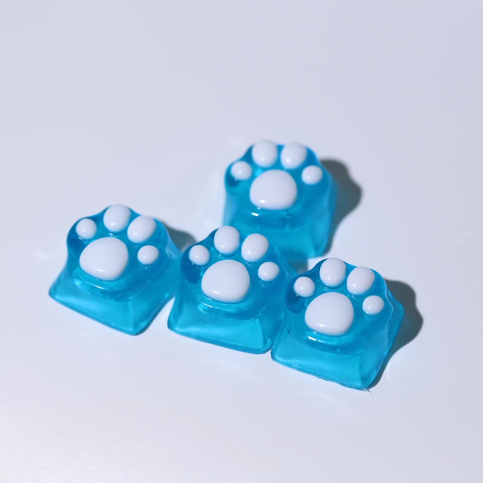 Cute Translucent Cat Paw Keycap blue white Resin Mechanical Keyboard Key Cap Gift Handmade Game Transparency Keycap Button Cap