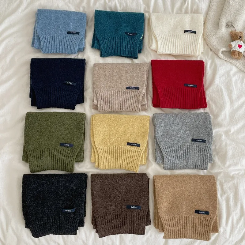 

Универсальный однотонный шарф для женщин, из смесовой шерсти, новый осенне-зимний стиль, утолщенный, теплый, подходит для студентов, простой дизайн.