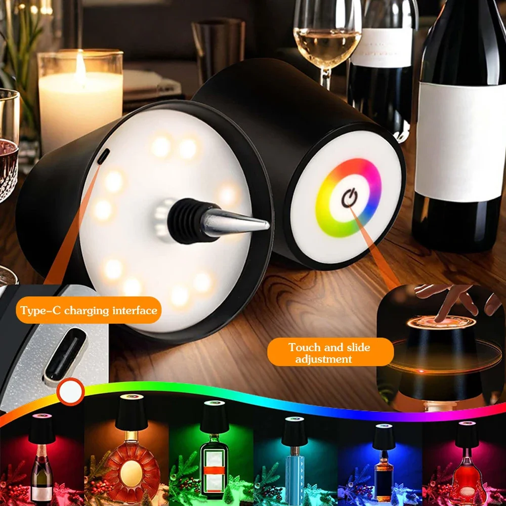 

RGBCCT Беспроводная настольная лампа для бутылок вина, светодиодная лампа с регулируемой яркостью, сенсорное управление, идеально подходит «сделай сам» для ресторанов, баров, фестивалей, вечеринок на открытом воздухе