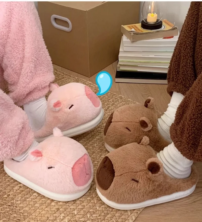 Adorable capybara slippers women winter fluffy 3D animal warm home shoes couple lovers indoor slides woman puffy cloud slipper
