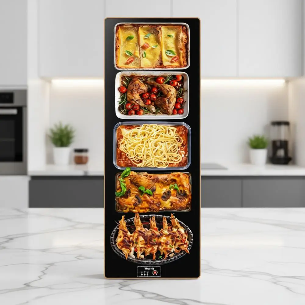 

Extra Long Electric Warming Tray, Food Warmer with Dual Surface Heating, Temperature Settings for Parties, Gold Edge
