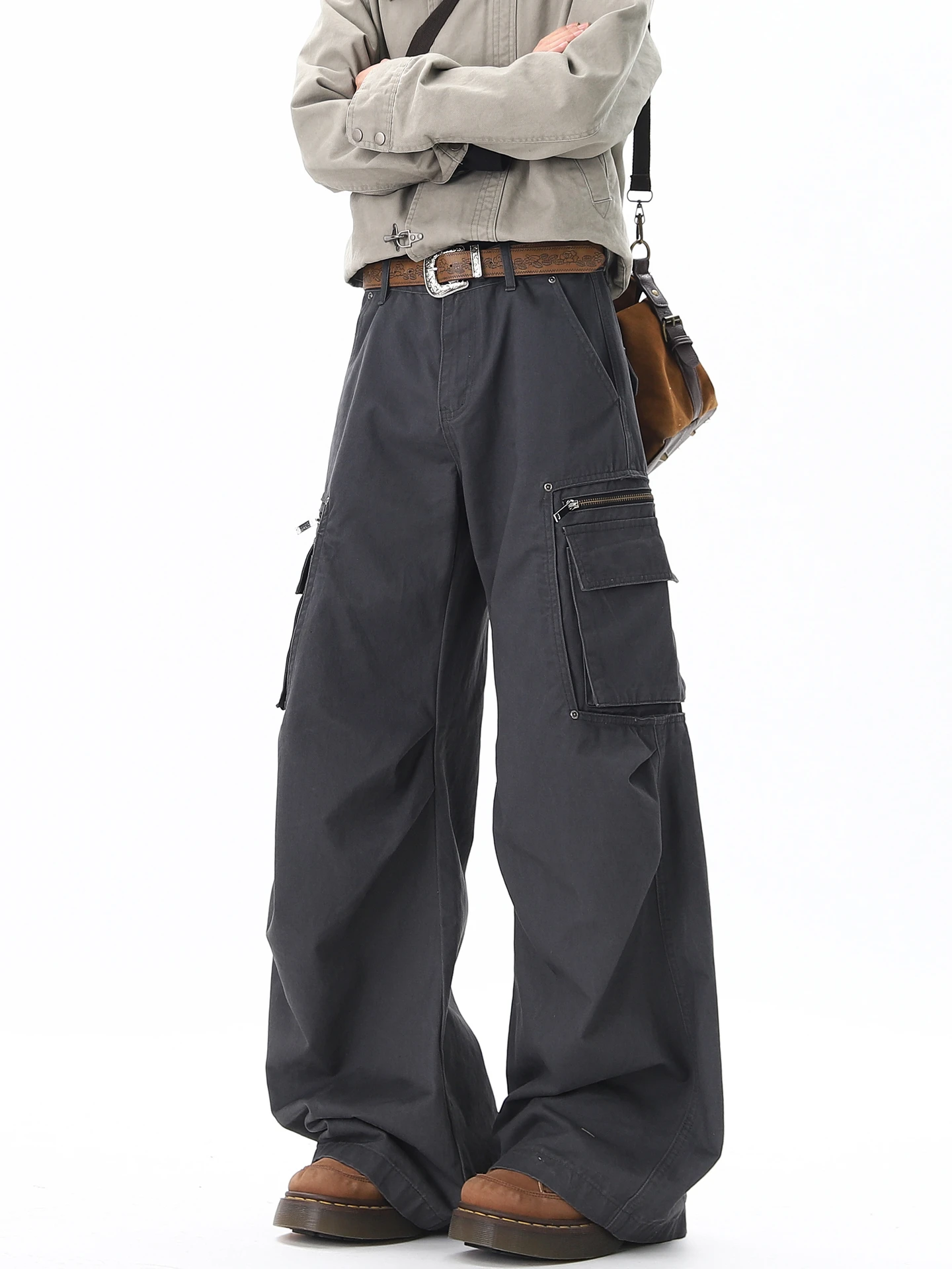 

Trendy American Retro Work Pants Men's Loose Wide Leg Straight Casual Trousers Autumn Versatile Loose Fit Cargo Pants
