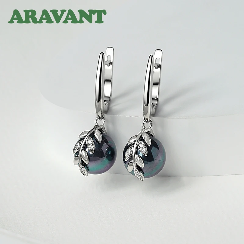 ARAVANT 925 Silver 18K Gold Black Pearl Long Dangle Earring For Women Fashion Jewelry Gift