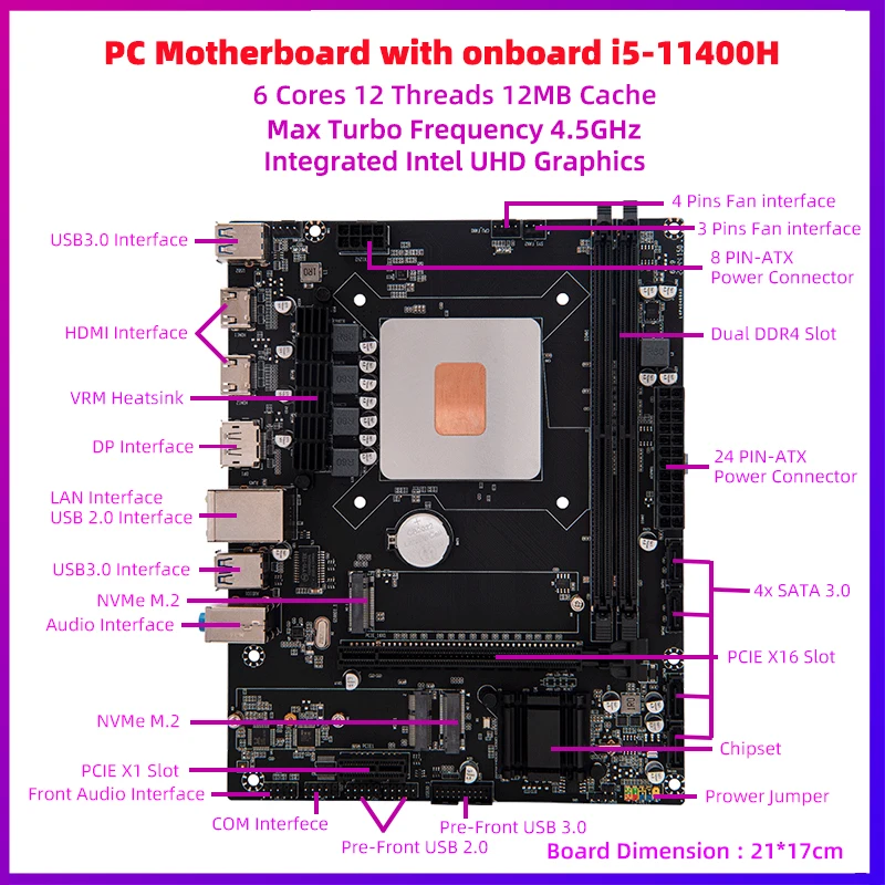 ERYING DIY Moederbord CPU Combo Core Interposer Kit i5 11400H Procesador 2.7GHz 6C12T DDR4 RAM Gaming PC Computers placa mae