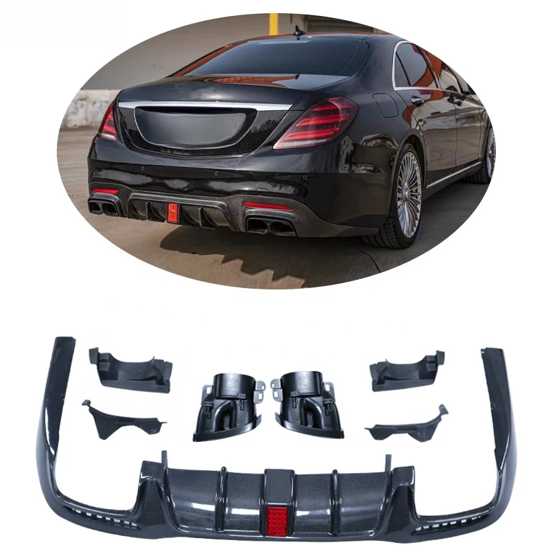 

Carbon Fiber Brabu Style Rear Bumper Diffuser Lip for S Class S63 S65 S450 W222 2018-2021