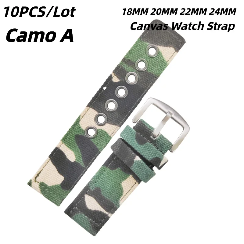 

Wholesale 10PCS/Lot 18MM 20MM 22MM 24MM Canvas Watch Strap With Stainless Steel Buckle Camo Watch Band