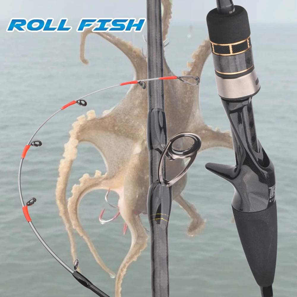

ROLLFISH Titanium Alloy Tip Saltwater Boat Squid Fishing Rod Action 7:3 Slow Light Jigging Casting Octopus Fishing Pole
