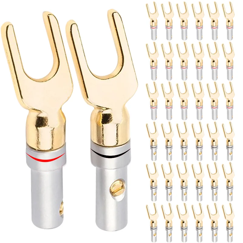 

10/40/200Pcs Y/ U Type Speaker Banana Plugs Audio Cable Wire Connector Screw Lock Fork Spade Plug Banana Connectors