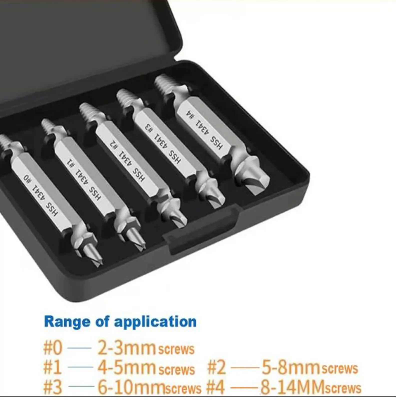 

5pcs/box 0# 1# 2# 3# 4# Damaged Screw Extractor Drill Bit Set HSS4341 Double Head Out Bolt Extractor Bolt Stud Remover Tool