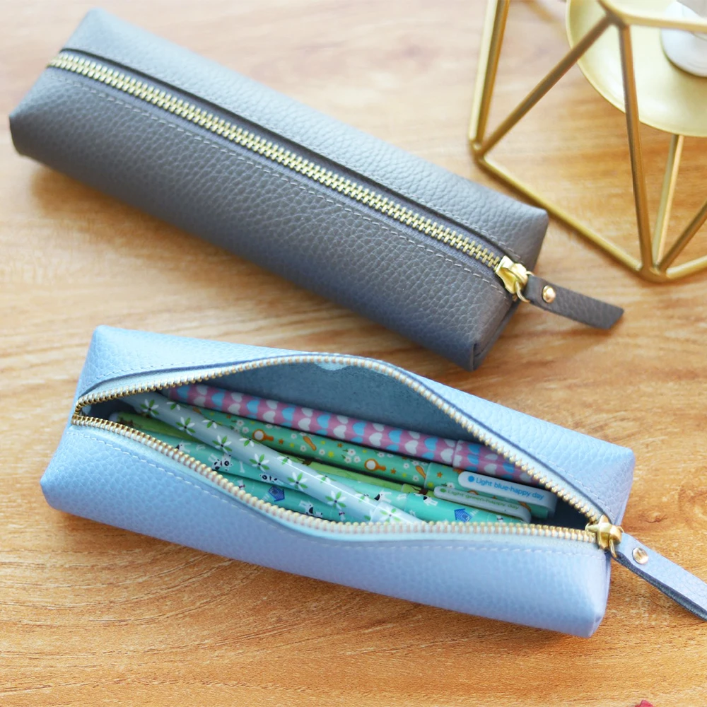 Benutzerdefinierter Name, Federmäppchen aus Rindsleder, luxuriöse Aufbewahrungstasche mit Reißverschluss für Business und Büro, Stifttasche für Studenten, personalisierte Kosmetiktaschen, Geschenk – Detail 6