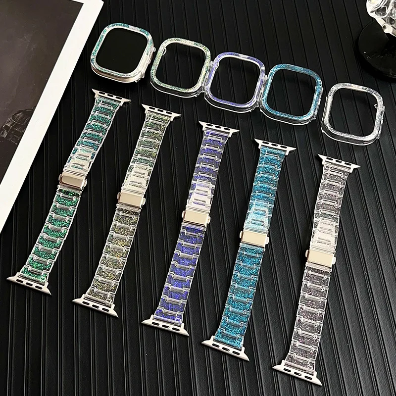 2-in-1-Set Glitzerarmband aus Kunstharz und Uhrengehäuse für alle Auswahl an farbwechselnden Harzarmbändern der Apple Watch-Serie